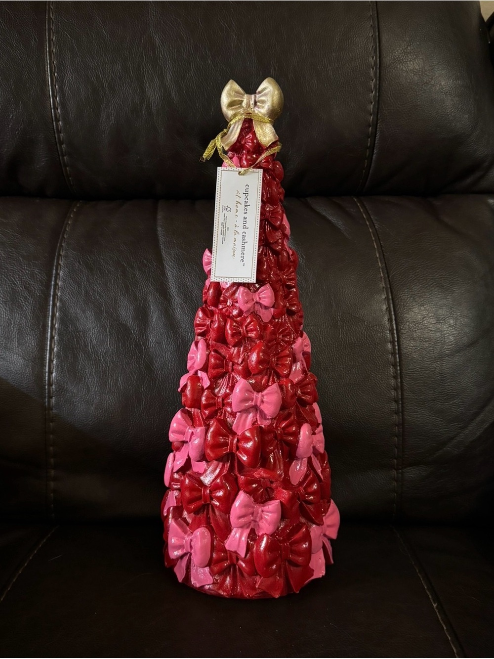 Cupcakes and cashmere Pink and Red Bow  Tree with Gold Topper